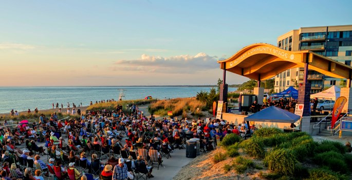 Band performing concert on the Grand Bend Beach