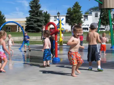 Kids playing in a splash park